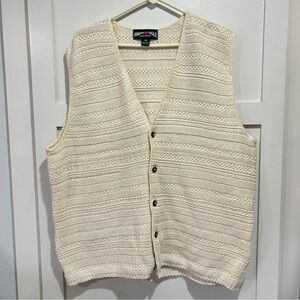 Vintage American Eagle Mens Cotton Cable Knit Button Fisherman Vest XL